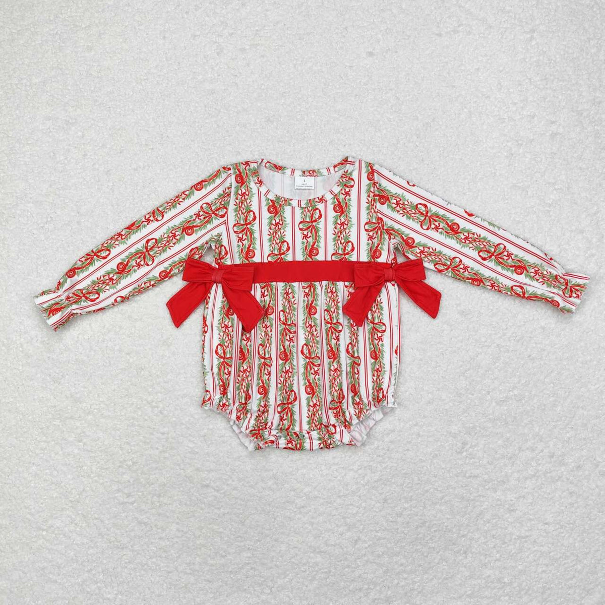 LR1303 Holly Bows Print Baby Girls Christmas Romper