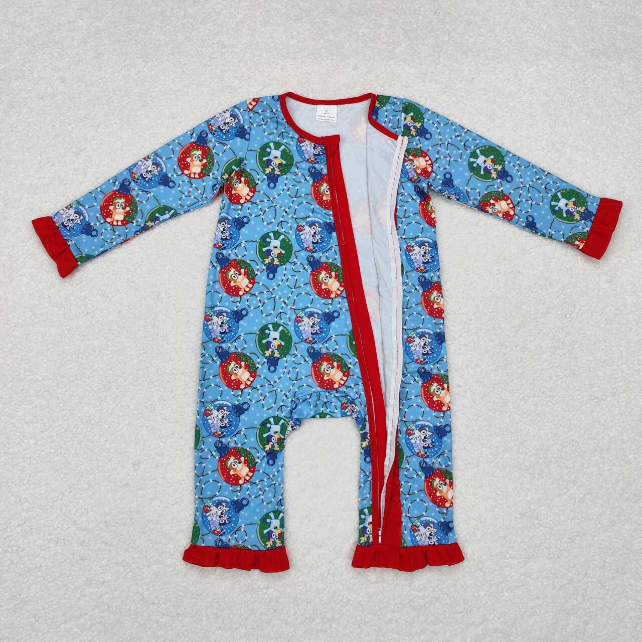 LR1314 Cartoon Dog Print Baby Girls Christmas Zipper Sleeper Romper