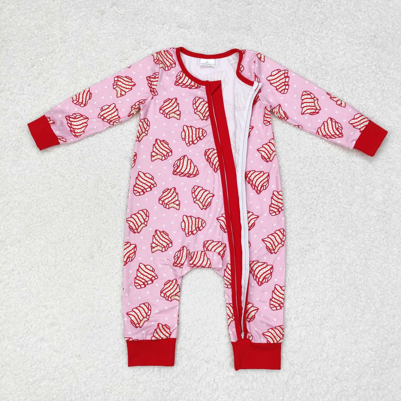 LR1428 Debbie Cake Pink Print Baby Girls Christmas Zipper Sleeper Romper