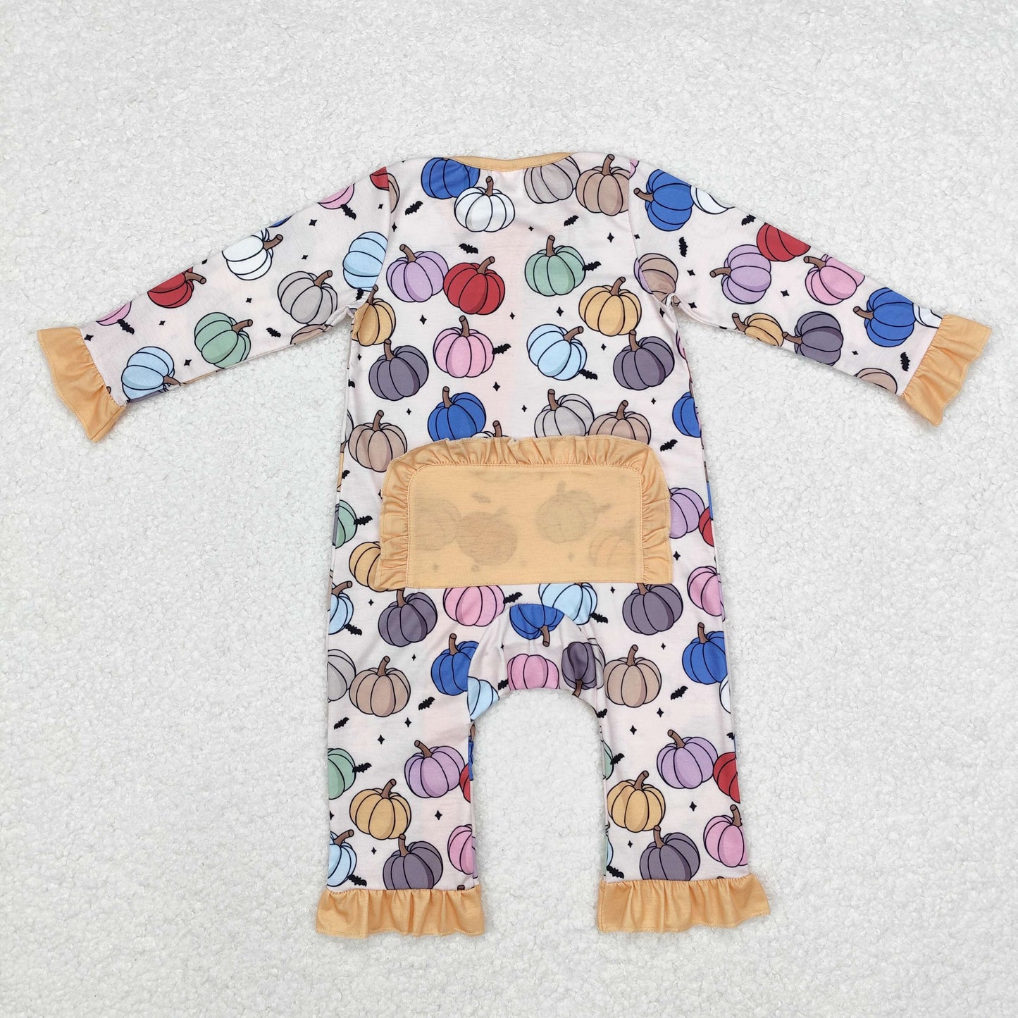 LR1455 Colorful Pumpkin Print Baby Girls Fall Zipper Sleeper Romper