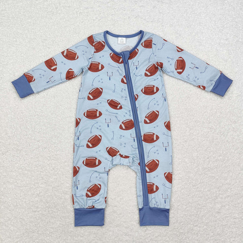 Sibling Boys Football Long Sleeve Pajama Set Zipper Romper