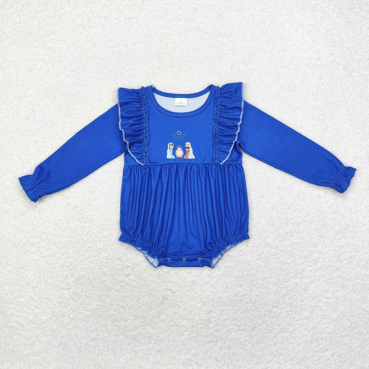 LR1473 Nativity Print Baby Girls Christmas Romper