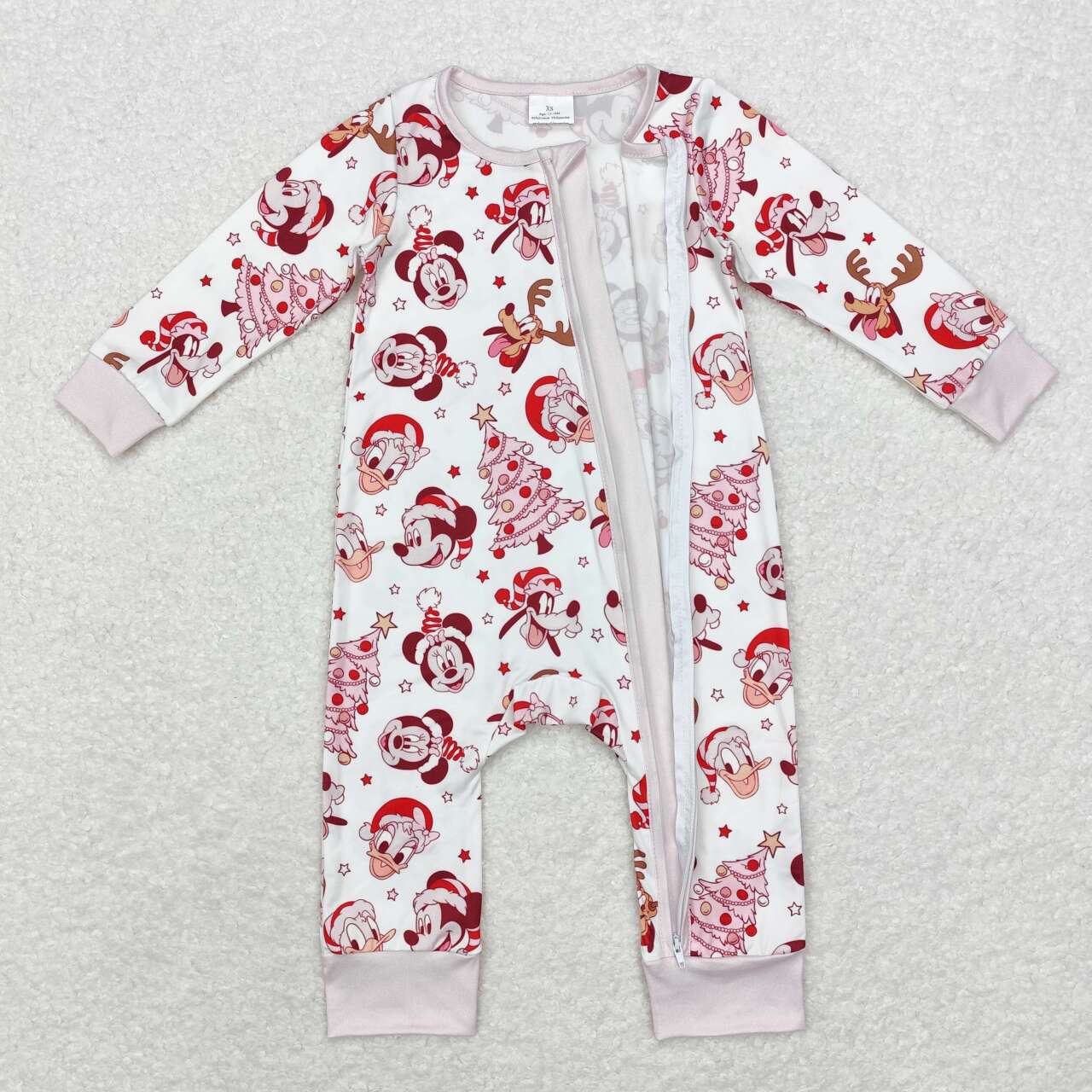 LR1510 Cartoon Mouse Tree Stars Print Baby Girls Christmas Zipper Sleeper Romper