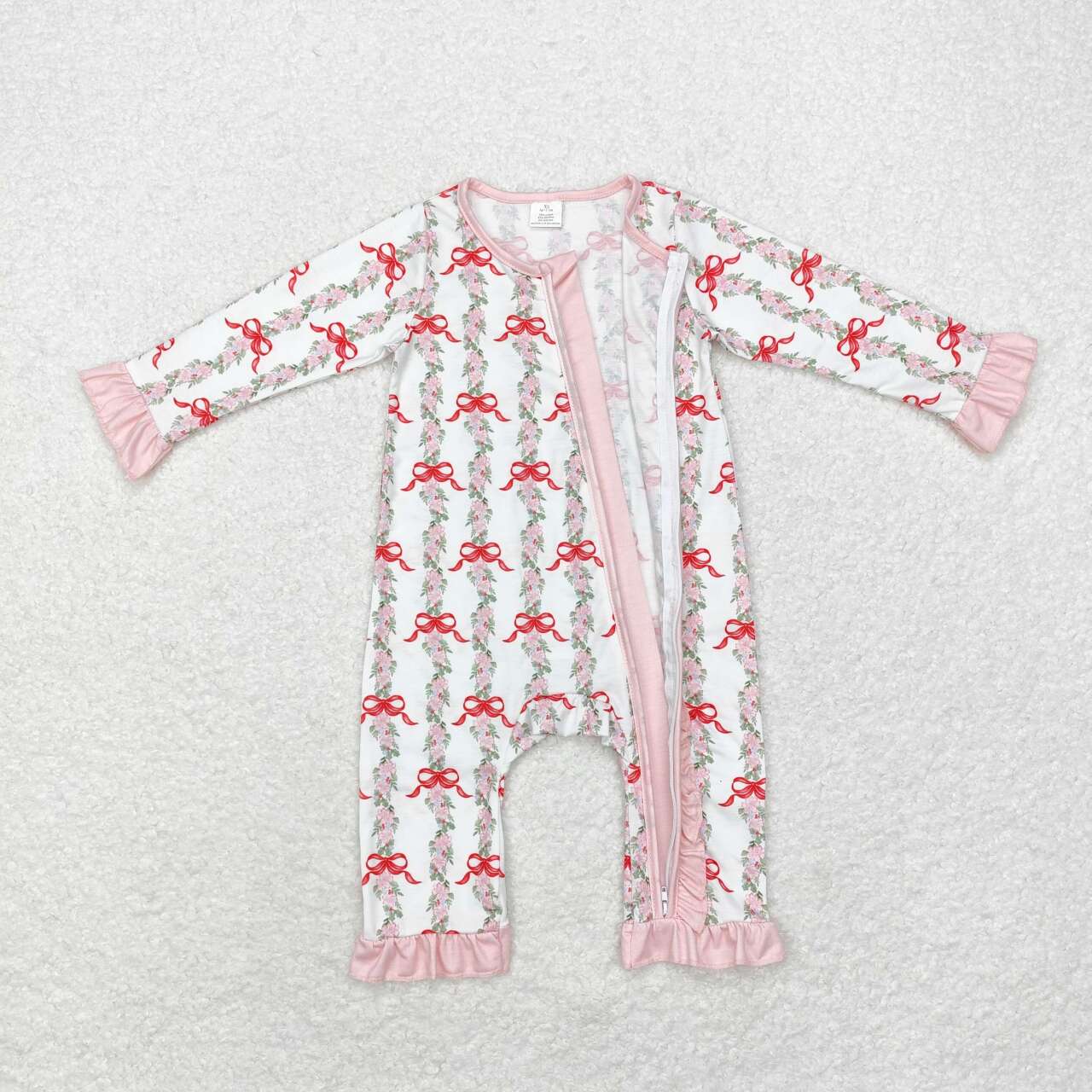 LR1517 Flowers Bows Print Baby Girls Bamboo Zipper Sleeper Romper