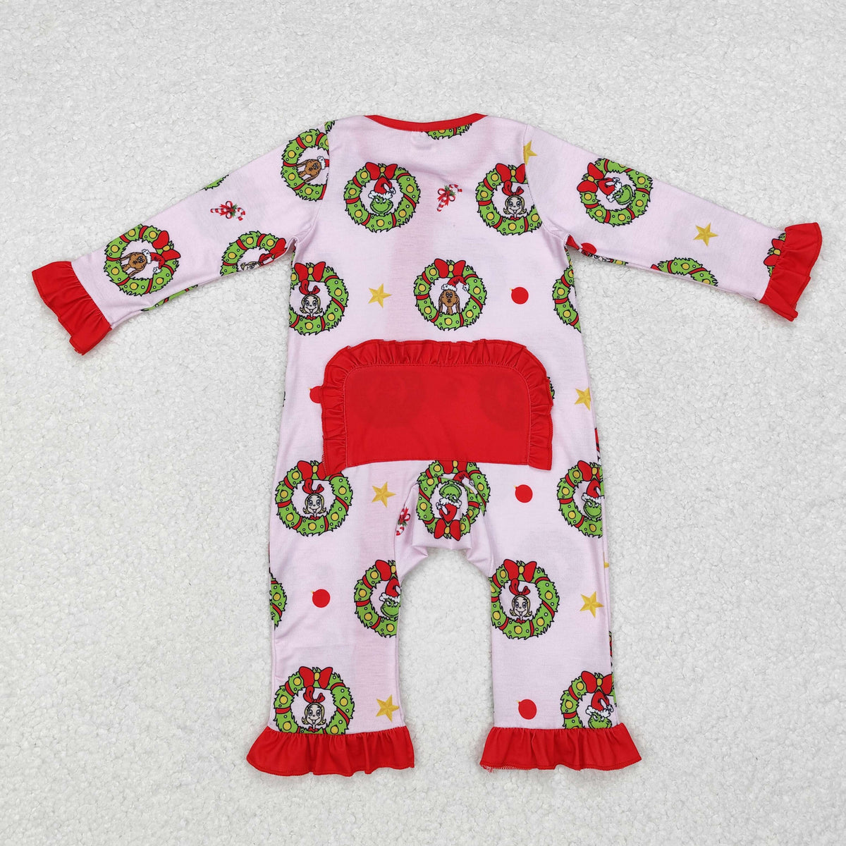 LR1664 Green Frog Candy Cane Pink Print Baby Girls Christmas Bamboo Zipper Sleeper Romper