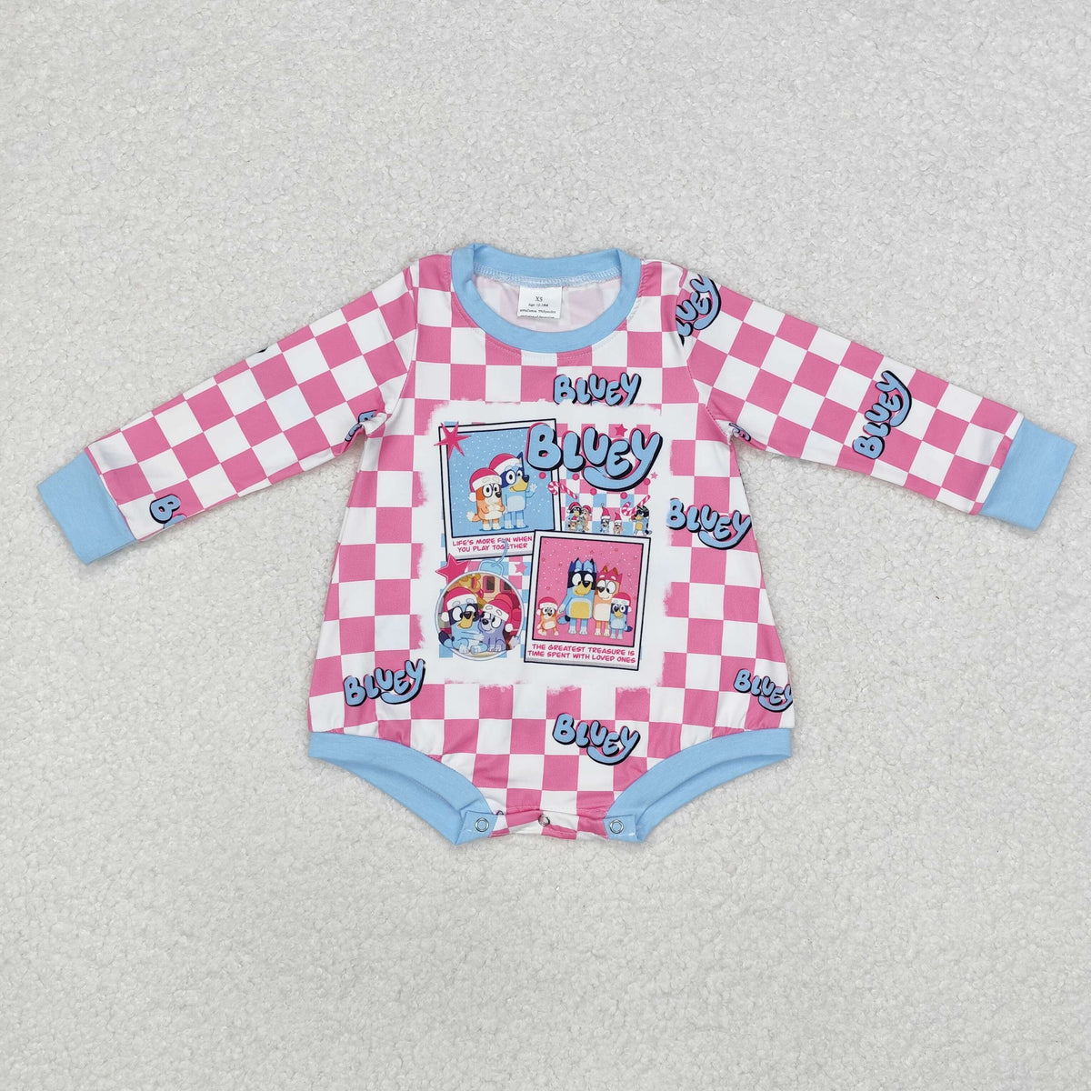 LR1764 Cartoon Dog Pink Checkered Print Baby Girls Christmas Romper