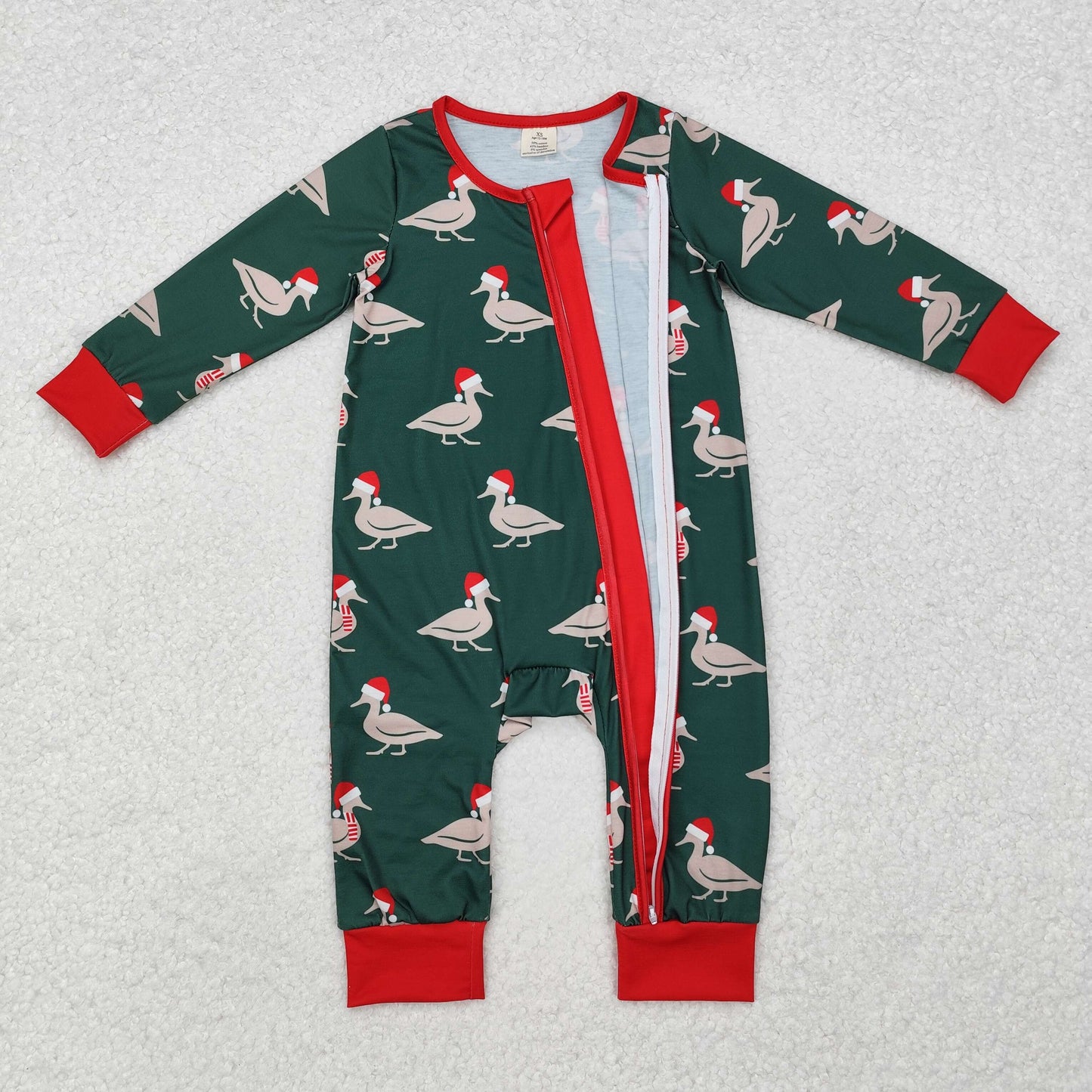LR1861 Duck Print Baby Boys Christmas Bamboo Zipper Sleeper Romper