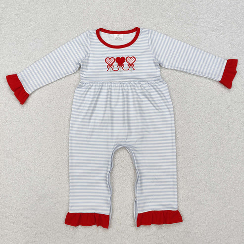 Sibling Baby Girls Embroidery Valentine Heart Truck Outfit Dress Romper