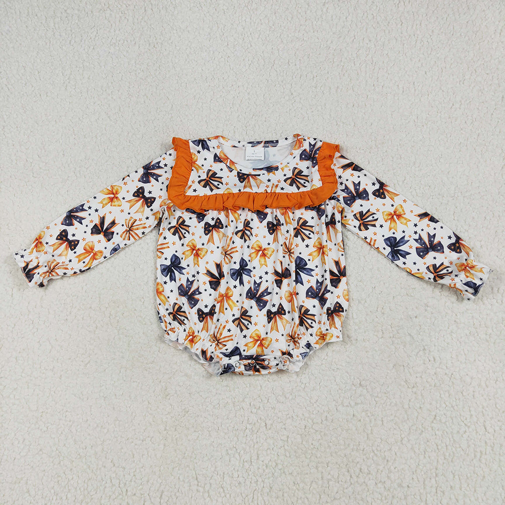 LR2207Bows Print Baby Girls Halloween Romper