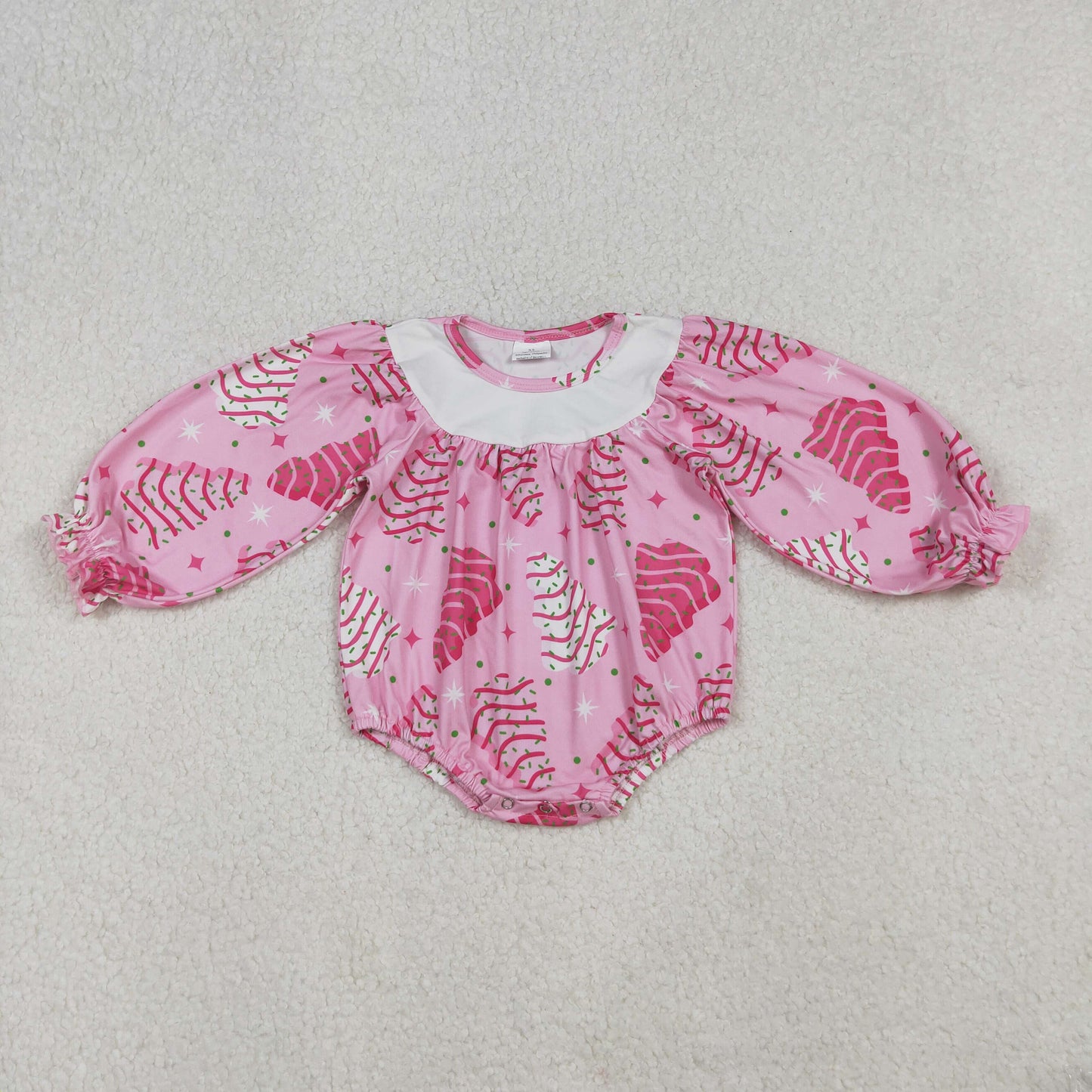 LR2333 Debbie Cake Pink Print Baby Girls Christmas Bubble Romper
