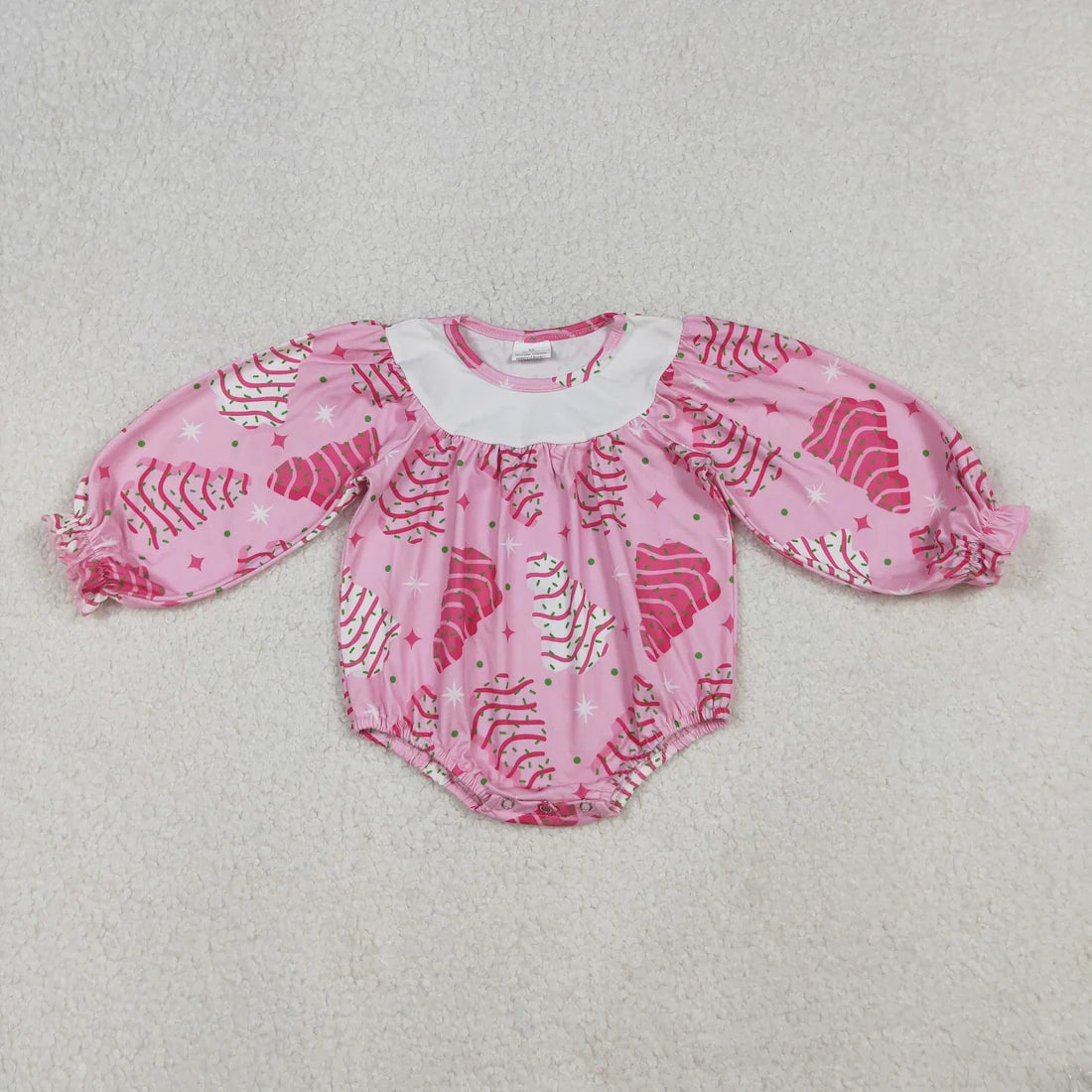 Sibling Baby Girls Christmas Tree Cake Pink Outfit +Romper