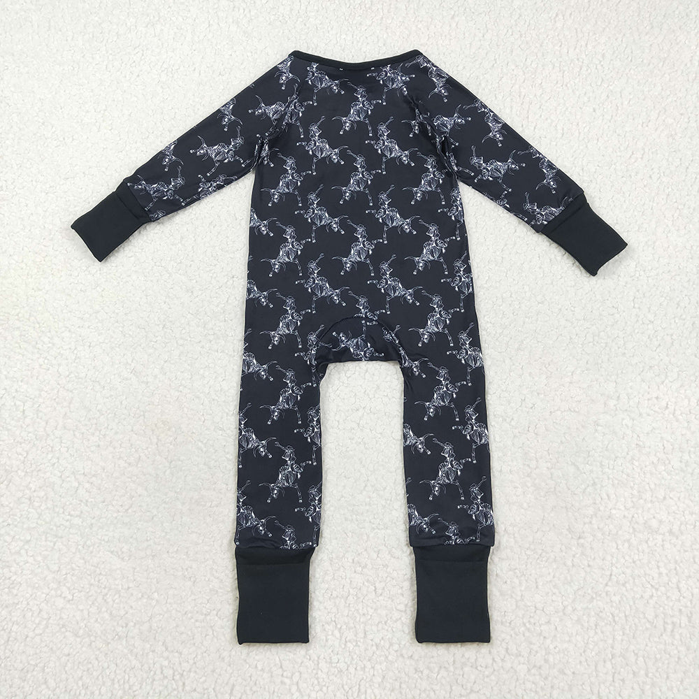 LR2466 Skull Black Print Baby Boys Halloween Zipper Sleeper Romper