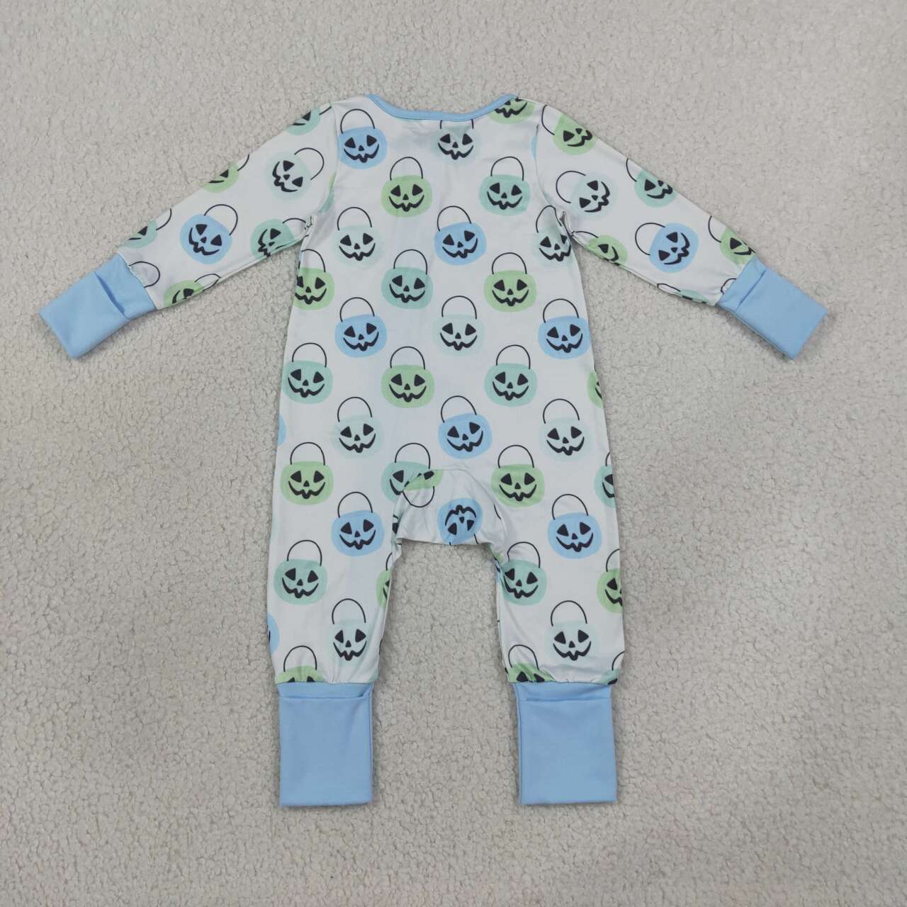 LR2534 Baby Boys Halloween Pumpkin Long Sleeve Zipper Sleeper Romper