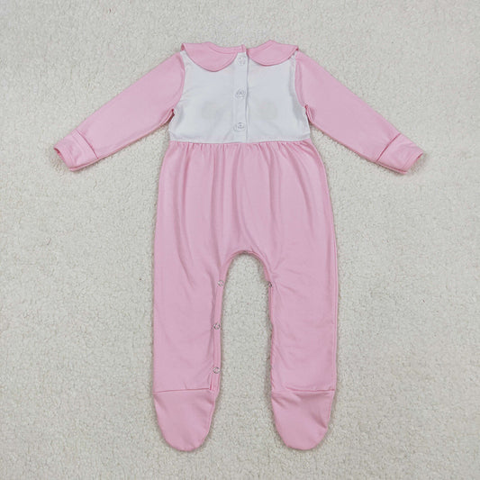 LR2563 Turkey Pumpkin Embroidery Pink Cotton Baby Girls Thanksgiving Doll Collar Romper