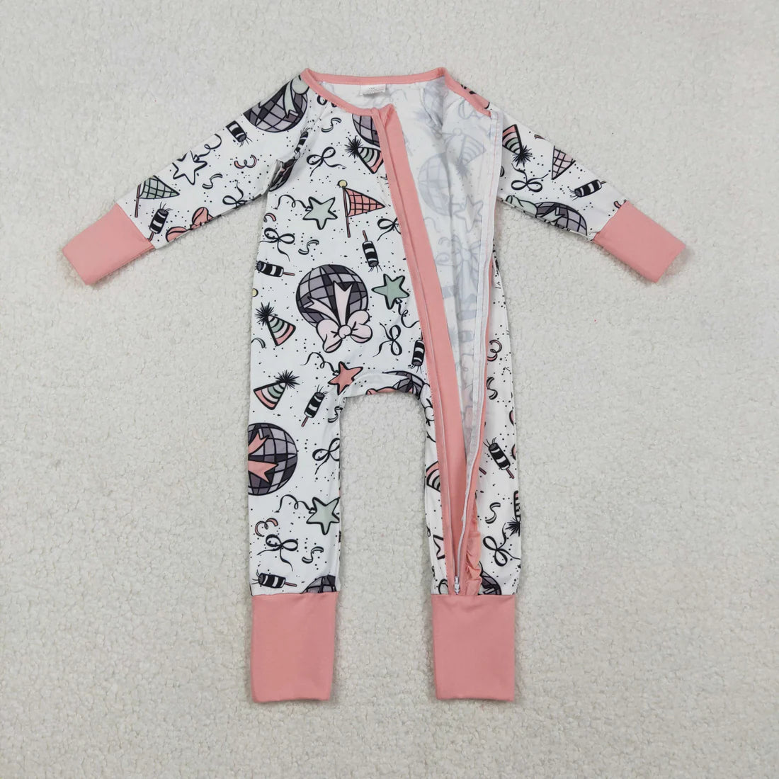 Sibling Baby Girls Happy New Year Ruffle Pants Pajamas Sets Two Way Zip Convertible Rompers