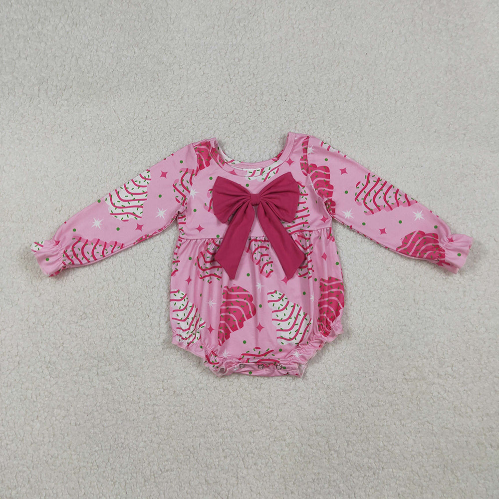LR2586 Debbie Cake Pink Print Big Bow Baby Girls Christmas Romper