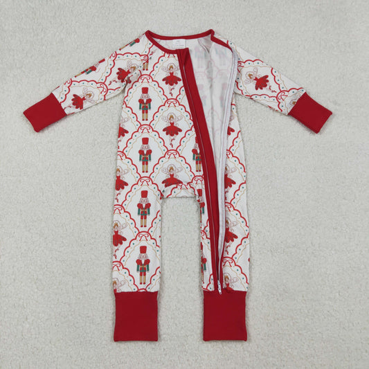 LR2633 Nutcracke* Soldier Print Baby Girls Christmas Zipper Sleeper Romper