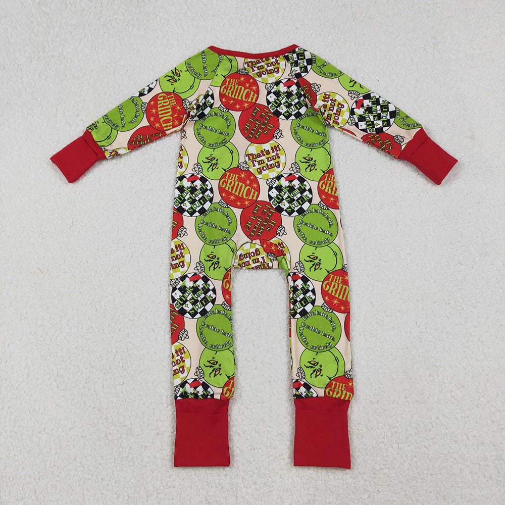 LR2658 Green Frog Lights Print Baby Christmas Zipper Sleeper Romper