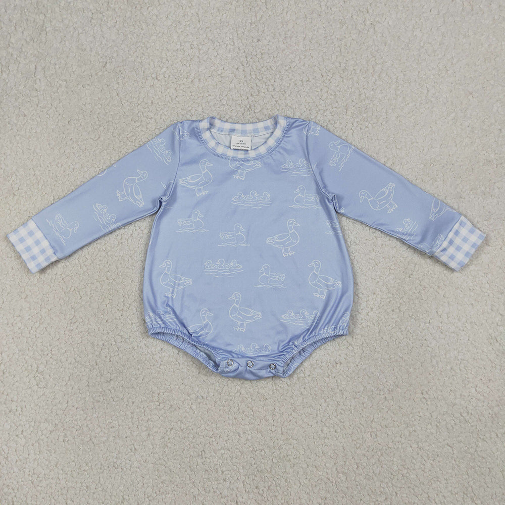 LR2969 Duck Blue Print Baby Boys Long Sleeve Romper