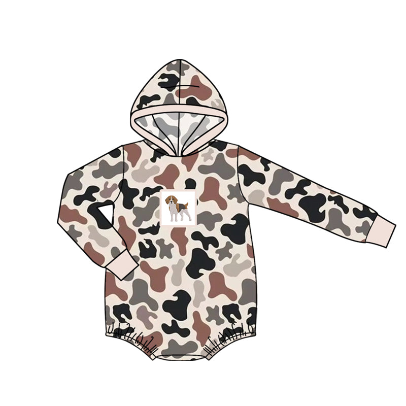 4.15 LR2999 Preorder Dog Camo Print Baby Hoodie Romper