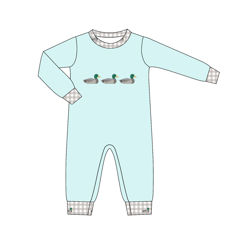 4.16 Baby Boys Duck Print Light Blue Long Sleeve Romper Preorder