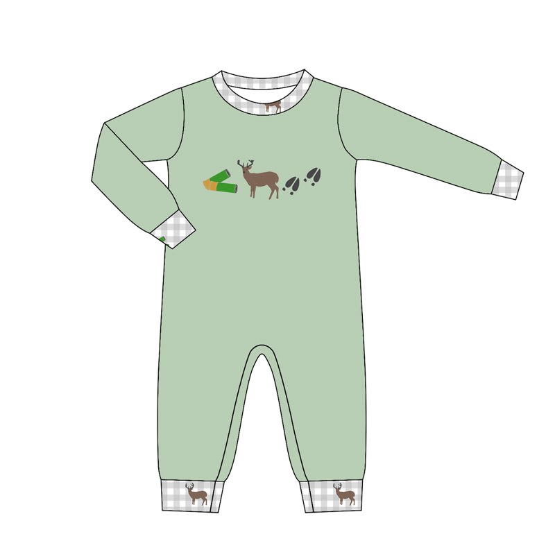 4.16 Baby Boys Hunting Deer Green Long Sleeve Romper Preorder