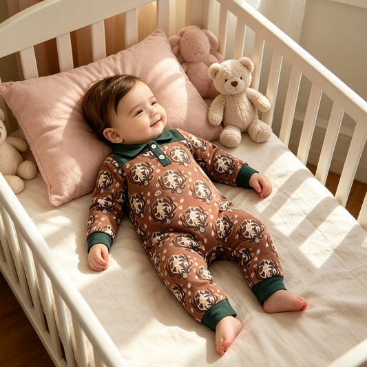 LR3013 Deer Skull Camo Brown Print Baby Boys Long Sleeve Romper