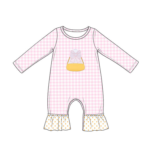 4.18 LR3022 Preorder Candy Plaid Baby Girls Halloween Romper