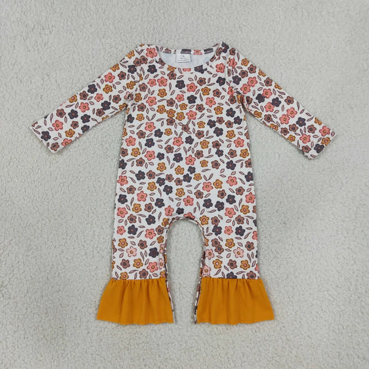 Sibling Baby Girls Colorful Flowers Leaves Fall Ruffle Pant Rompers