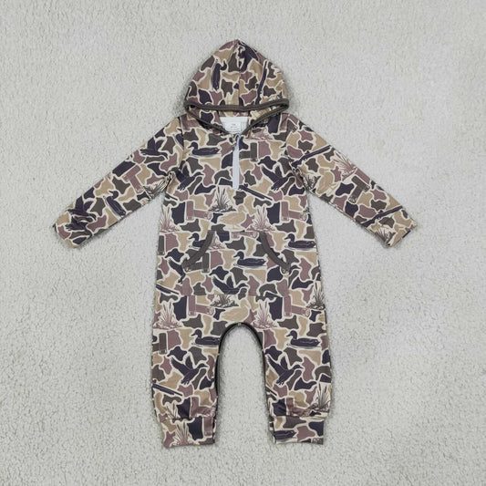 Sibling Baby Boys Fall Camo Long Sleeve Hoodie Romper with Pocket