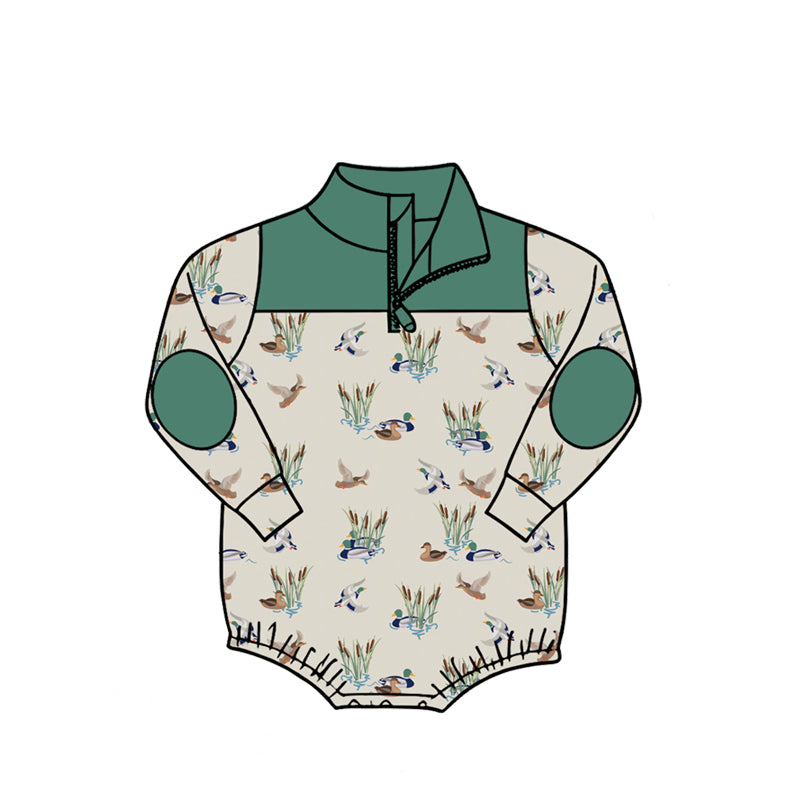 4.27 LR3052 Duck Cattail Green Baby Boys Sweatshirt Zipper Romper Preorder