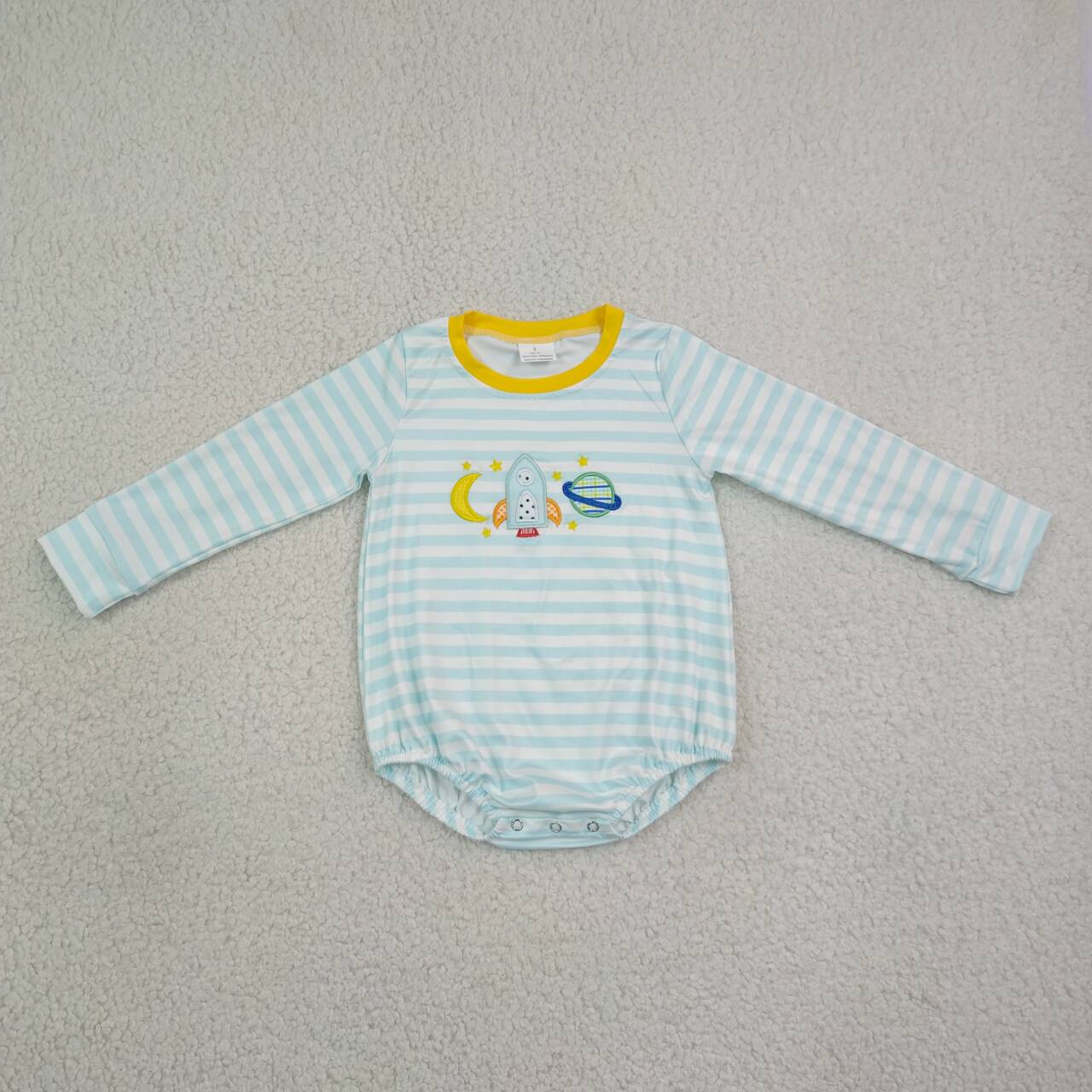 LR3063 Space Cosmic Embroidery Stripe Baby Boys Long Sleeve Romper