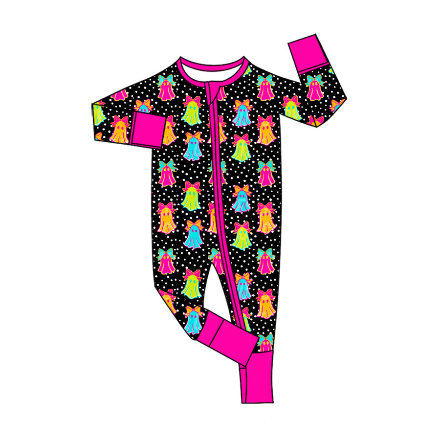 5.20 Baby Pink Halloween Colorful Ghost Zip Romper Preorder