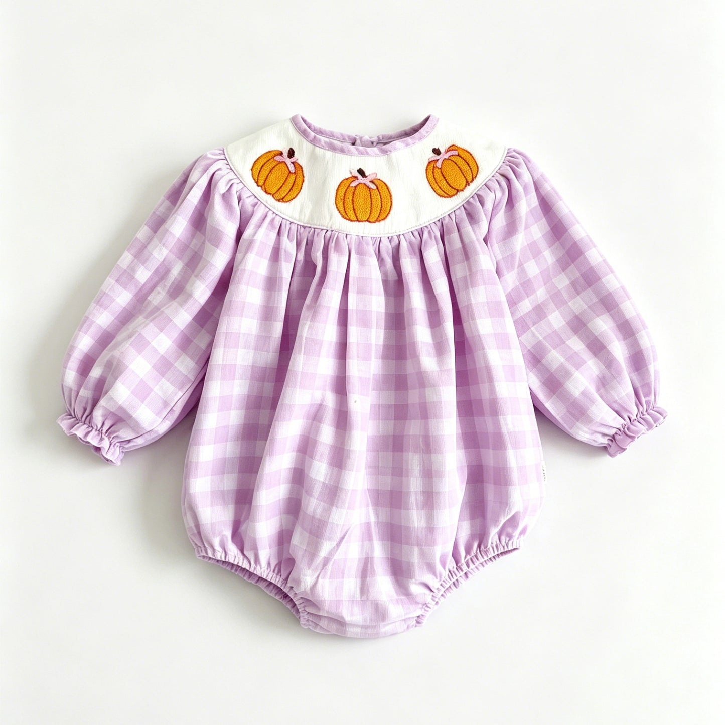 5.29 Preorder Baby Girls Pumpkin Purple Gingham Romper