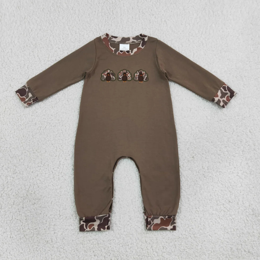 Sibling Baby Boys Fall Embroidery Pumpkin Turkey Long Sleeve Romper
