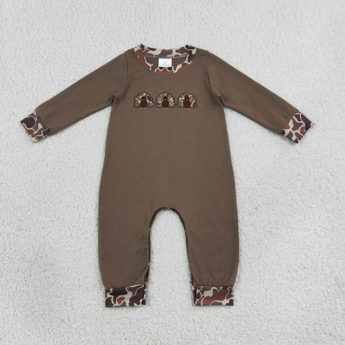 Sibling Baby Boys Embroidery Turkey Camo Pants Outfit and Romper