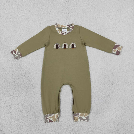 Sibling Baby Boys Fall Embroidery Pumpkin Turkey Long Sleeve Romper
