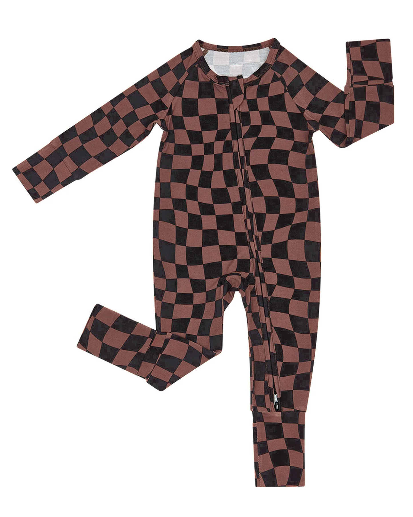 6.23 Preorder LR3115 Brown Black Plaid Baby Long Sleeve Zipper Sleeper Romper