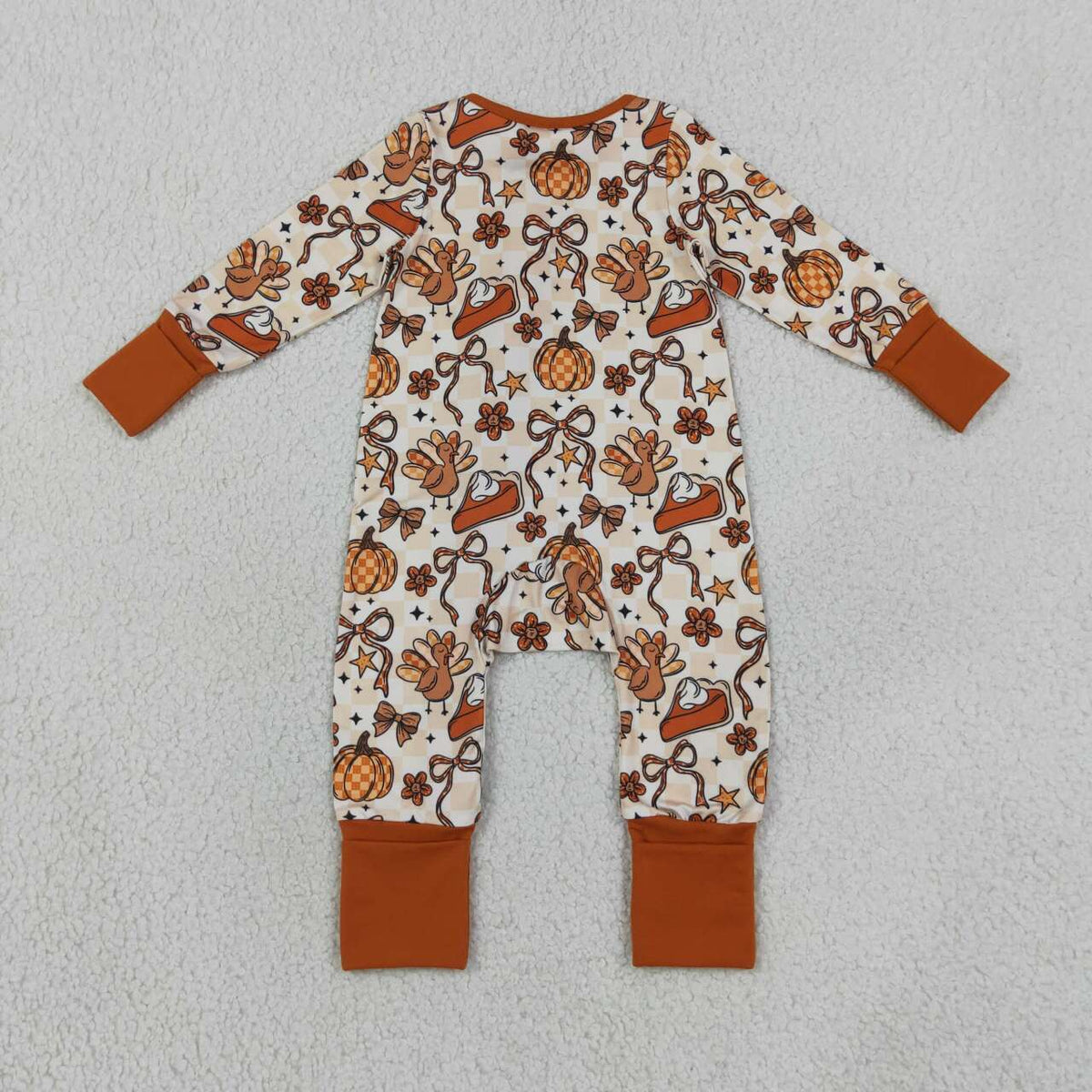 Sibling Baby Girls Bows Pumpkins Turkey Flare Pant Thanksgivings Zip Pullover Set Rompers