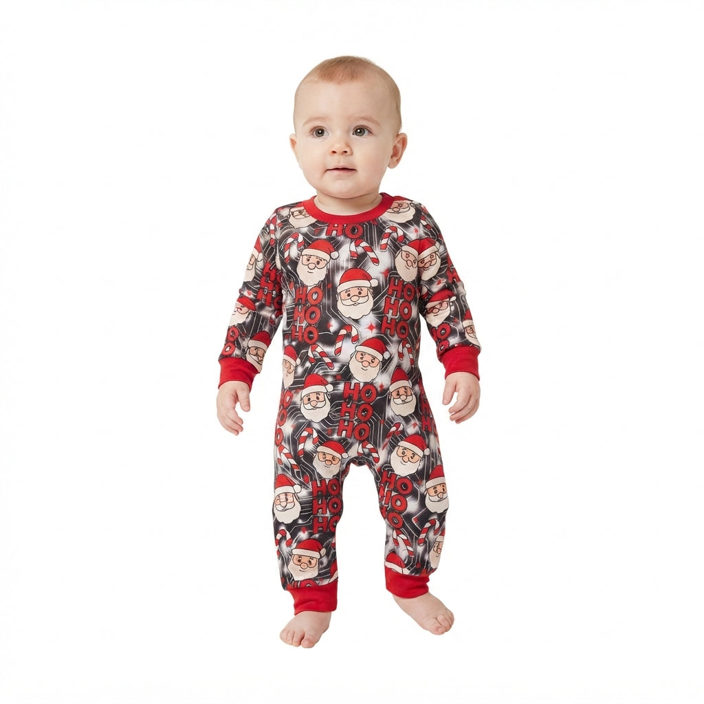 LR3162 Santa HOHOHO Candy Cane Baby Boys Christmas Long Sleeve Romper