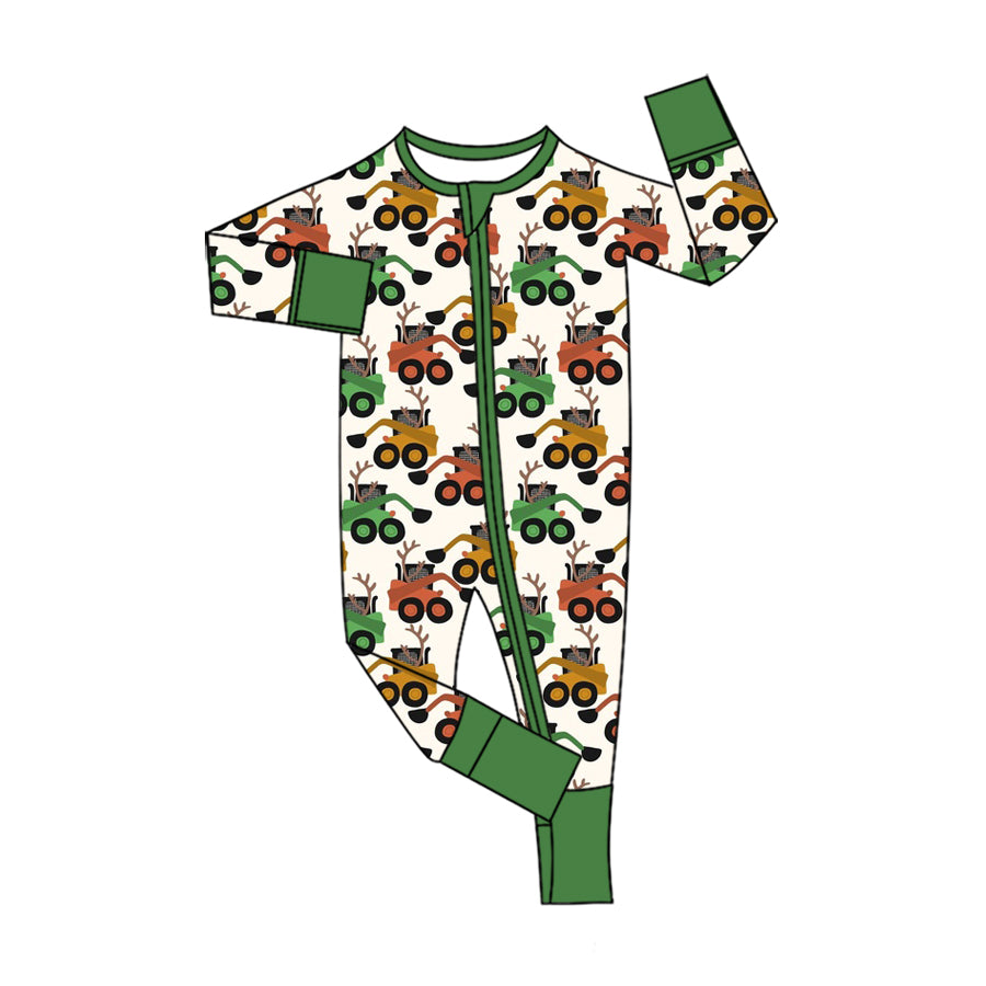 7.30 Preorder Baby Boys Tractor Reindeer Long Sleeve Zipper Romper