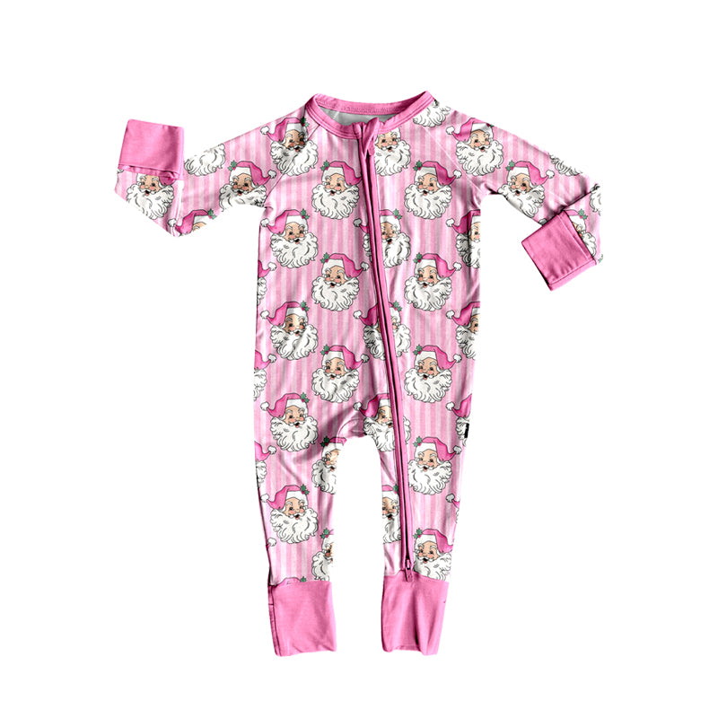 7.30 Preorder Baby Girls Pink Christmas Santa Zipper Romper
