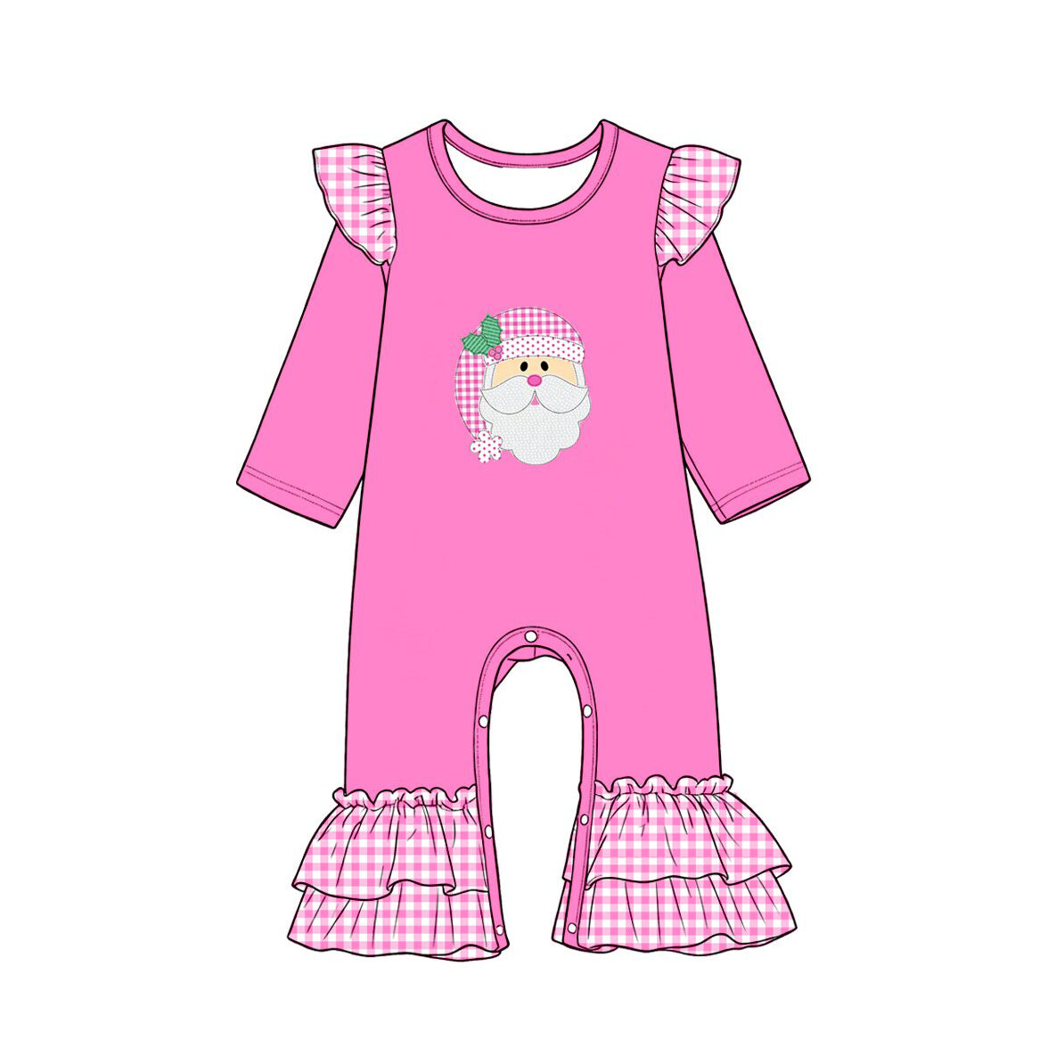 7.30 Preorder Baby Girls Hot Pink Christmas Santa Long Sleeve Romper