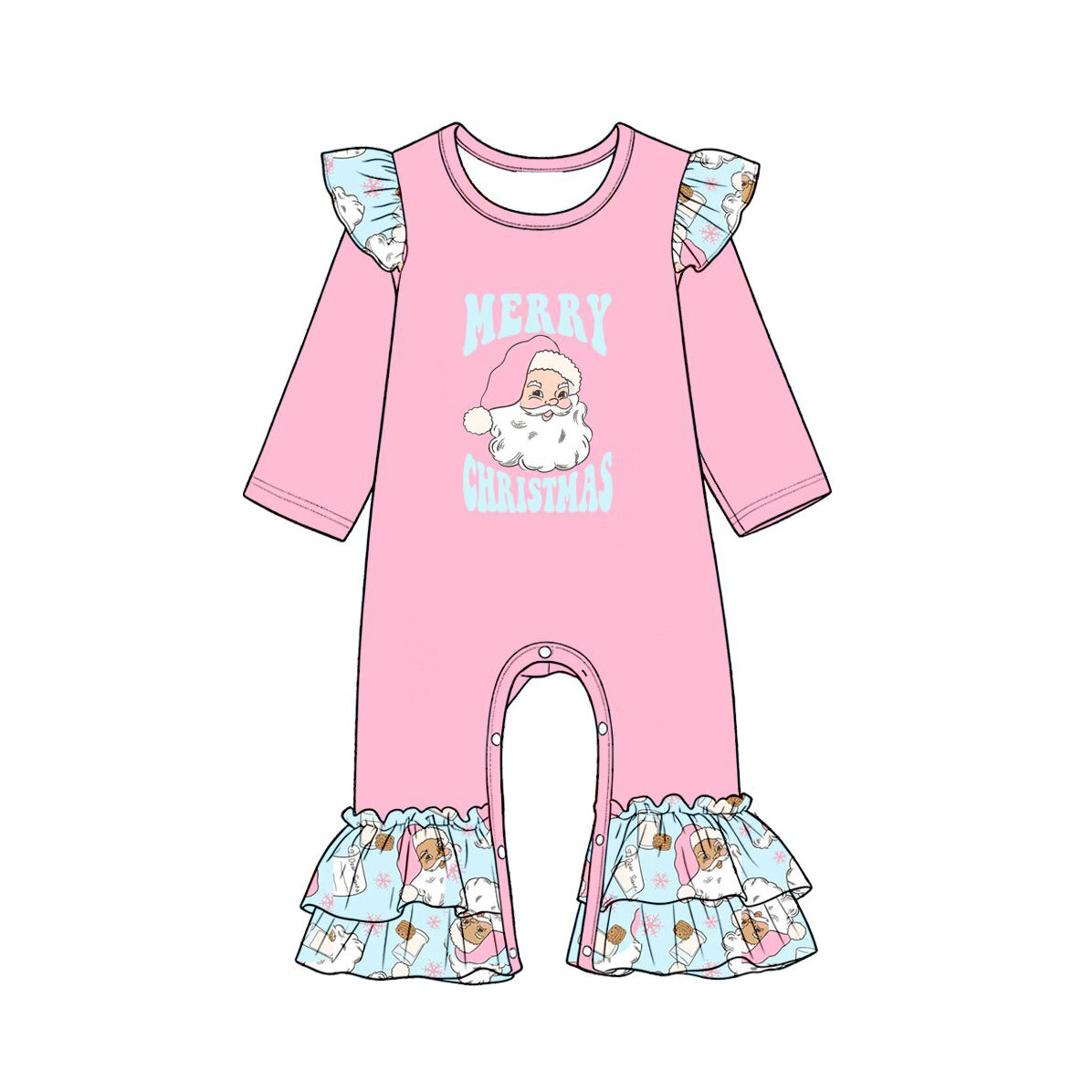 7.30 Preorder Baby Girls Pink Christmas Santa Long Sleeve Romper
