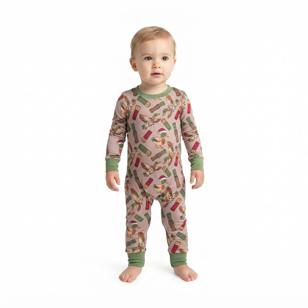 LR3209 Duck Call Lights Print Baby Boys Christmas Romper