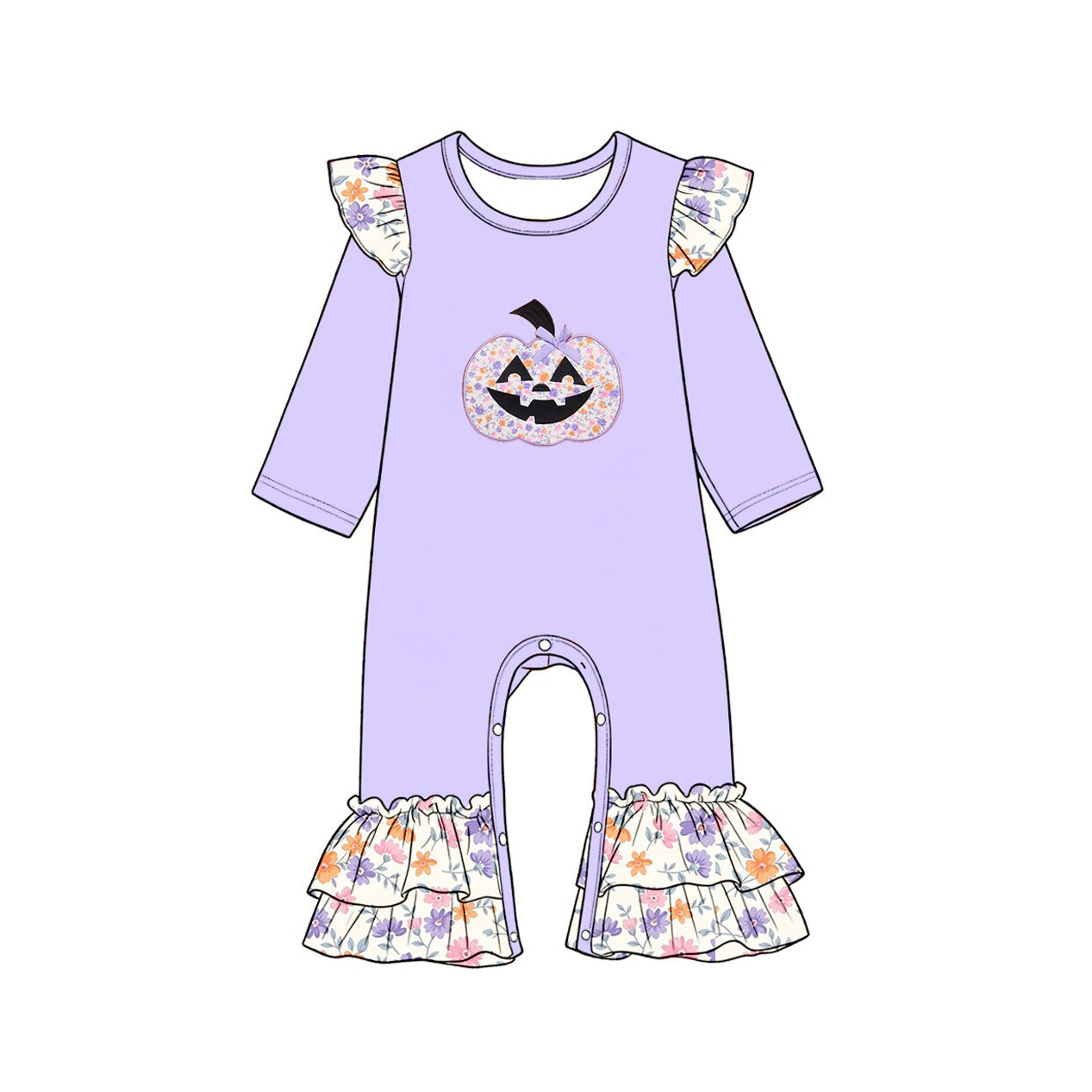 8.4 Preorder Baby Girls Halloween Floral Pumpkin Purple Romper