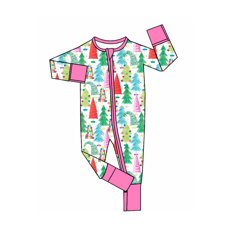 8.4 Preorder Baby Girls Christmas Tree Long Sleeve Zipper Romper
