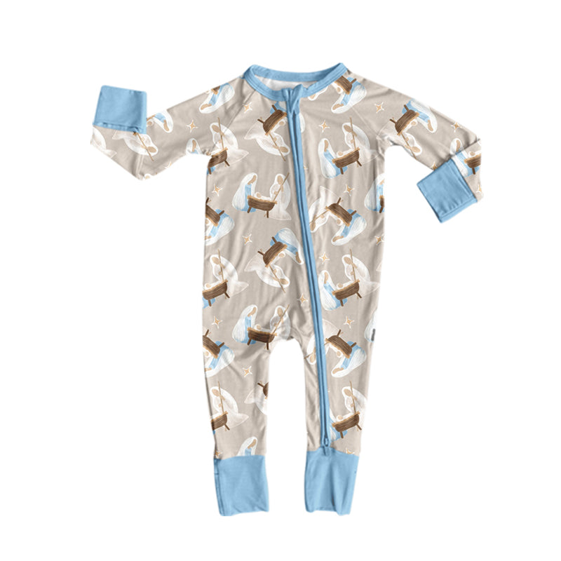 8.6 LR3228 Preorder Nativity Stars Baby Christmas Long Sleeve Zipper Sleeper Romper