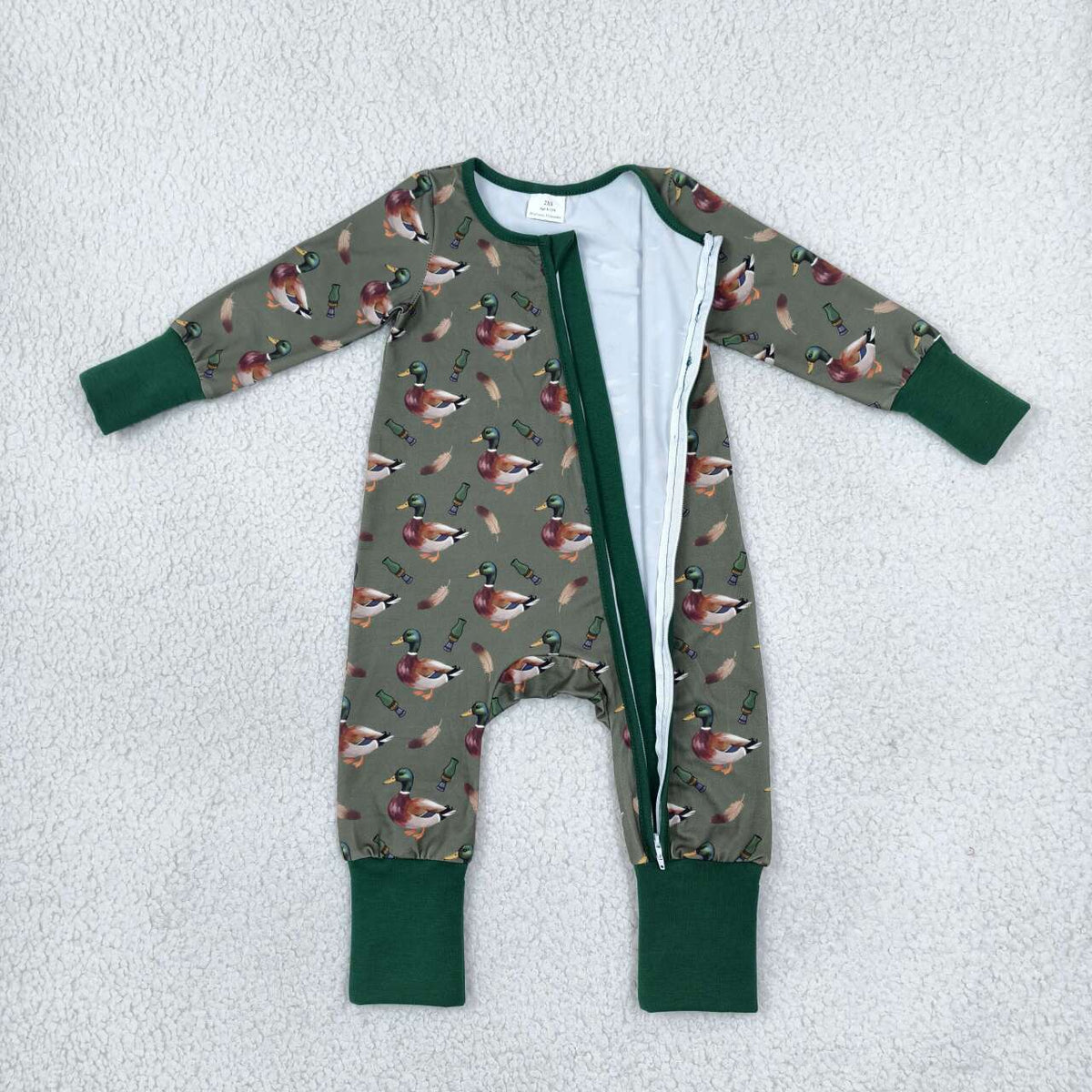 LR3232 Baby Boys Mallard Duck Long Sleeve Zipper Sleeper Romper