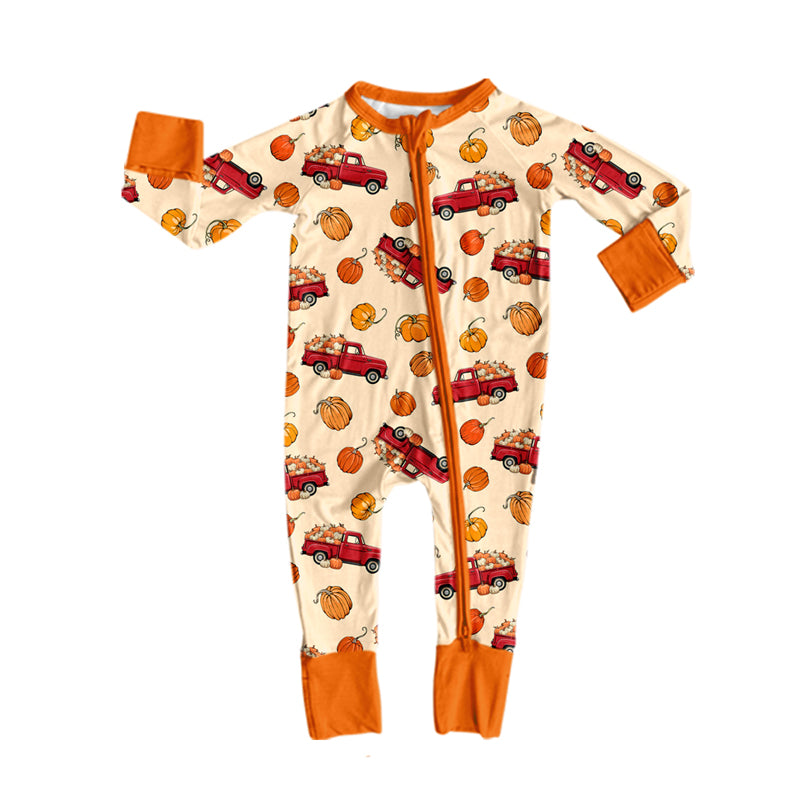8.6 Preorder Baby Boys Pumpkin Truck Long Sleeve Zipper Romper
